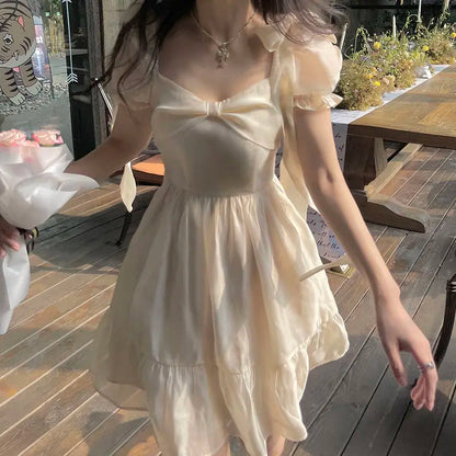 vzyzv  -  Summer Japanese Sweet Puff Sleeve Dress Women Bow Party Mini Dresses Female Blue Princess Korean Fashion Dresse College