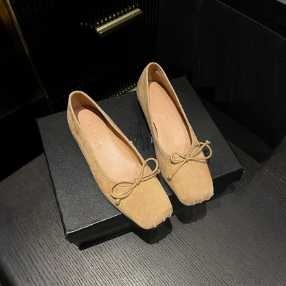 vzyzv  -  Spring Simple Shoes Woman Square Toe Ballet Flats Real Leather Sheepsuede Elegant Women Flats Basic  Style Shoes For Women