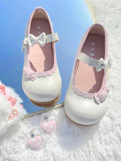 nvxiot  -  Japanese Kawaii Mary Janes Shoes Women Heart-shaped Sweet Lolita Flats Shoes Ladies Shallow Bow Chic Casual Shoes 2024 Summer