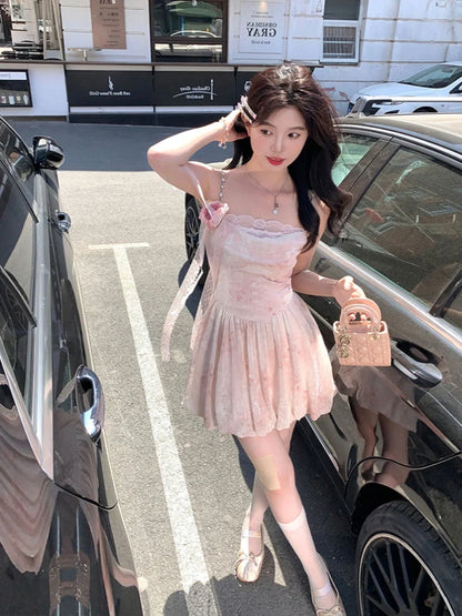 vzyzv  -  Elegant Sleeveless Strap Mini Dress Women Beach Style Lace Dress Even Party Summer Vintage One Piece Dress Korean Fashion