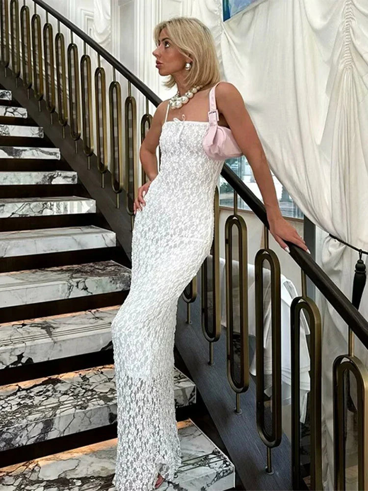 vzyzv -  Sexy White Lace Dress Woman Slip Sleeveless Semi Sheer Bodycon Lady Long Dress 2024 Summer Fashion Female Party Evening Dresses