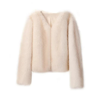 vzyzv  -  Fashion Faux Fur Jacket Coat Women Streetwear Warm Fluffy Solid Loose Long Sleeve V Neck Female Cardigan Winter Outwear