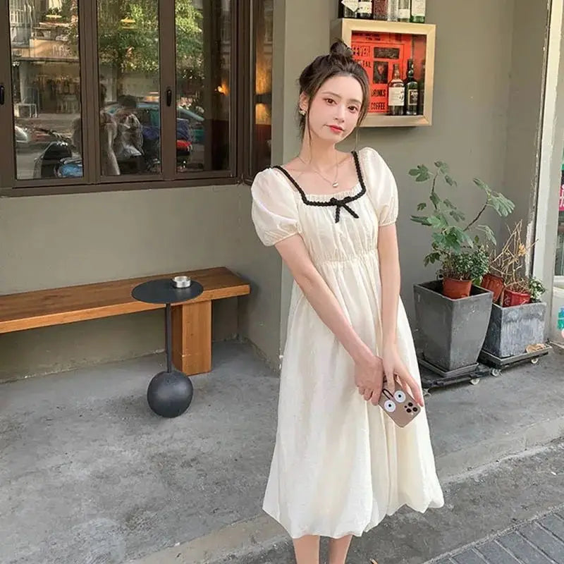 vzyzv  -  Summer Elegant Princess Dress Women Sweet White Party Short Sleeve Fairy Dress Female Casual Vintage Korean Kawaii Dress