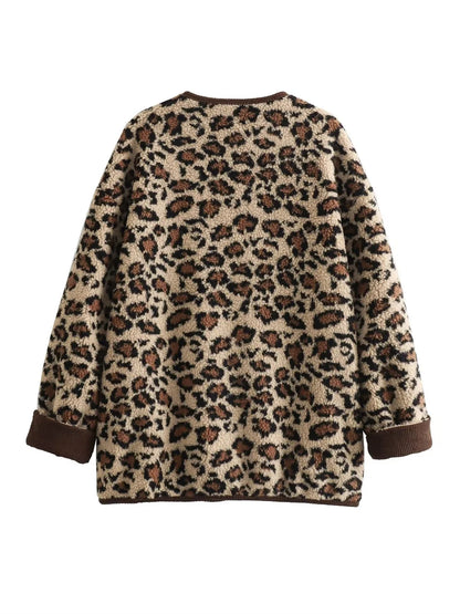 vzyzv  -  Women Fashion Jacket Winter Casual Ladies Commuter Leopard-print Lamb Wool Solid Jacket For Women's Outwears