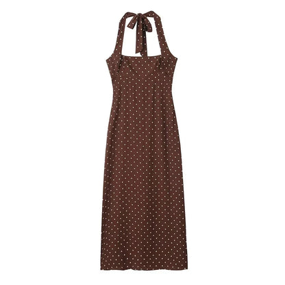 vzyzv -  summer new women's fashion elegant temperament backless halter neck polka dot slim long skirt