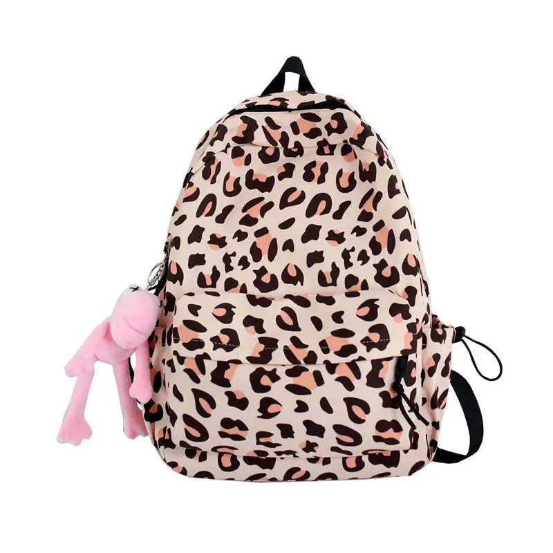 vzyzv  -  Leopard Print Backpack for Female Korean Casual High School Large Capacity Backpack Students Backpack for College Bags