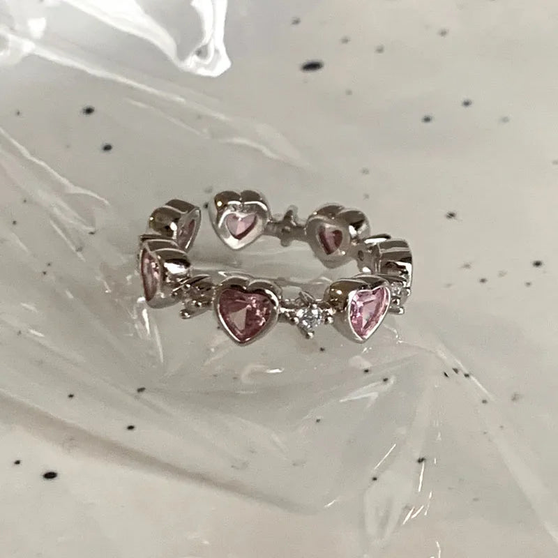 vzyzv  -  Love Heart Pink Zircon Ring For Women Girl Gift Y2K Cute Korean Jewelry Dropshipping