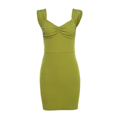 vzyzv -  Sexy V-neck Ruched Women Dress Green Spaghetti Strap High Waist Dress Female Summer Skinny Elegant Party Clubwear 2024