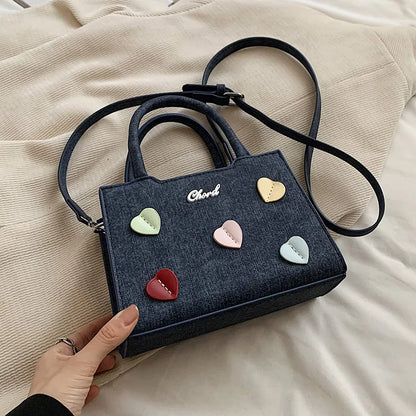 vzyzv  -  Retro Denim Leather Shoulder Crossbody Bag For Women Match Accessories Love Heart Handbag Brand Small Square Bag Fashion Bolsos