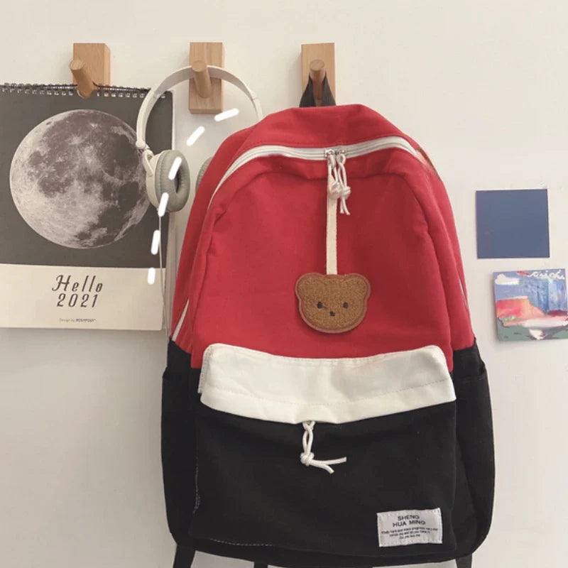 vzyzv  -  Women Korean Harajuku Students Backpack Simple Contrast Color Patchwork Casual Backpacks Kawaii All Match Girls Y2k Schoolbags