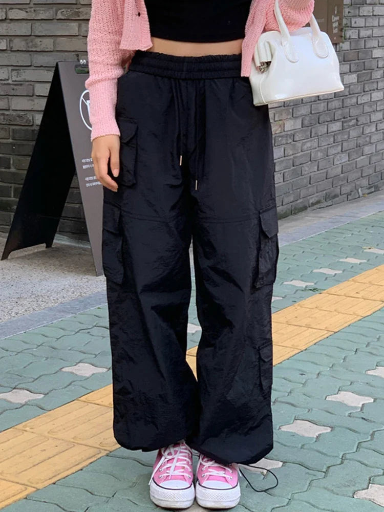 vzyzv -  Thin y2k Street Fashion Multi-Pocket Low Waist Drawstring Pant Women Elastic Waist Cargo Pants Summer Breathable