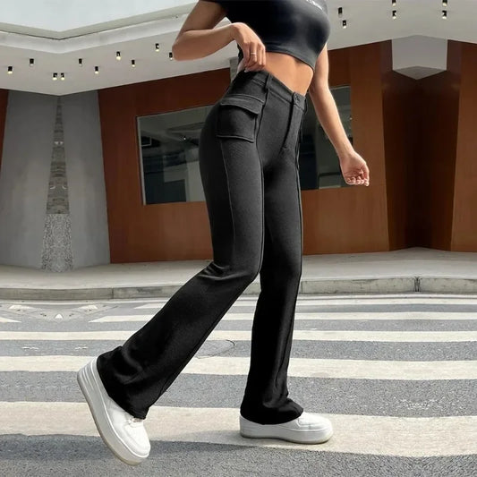 nvxiot  -  2024 New Women's Gothic Wear Instagram Street Pocket Slim Fit Solid Color Elastic Micro Flap Pants Casual Y2k Women Pants YSQ23