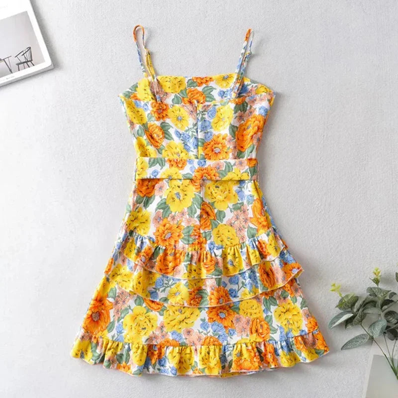 vzyzv -  Floral Printed Boho Mini Dress Bow Tie Backless Summer Women Party Dress Ruffles Holiday Sexy Ladies Dress Vestidos