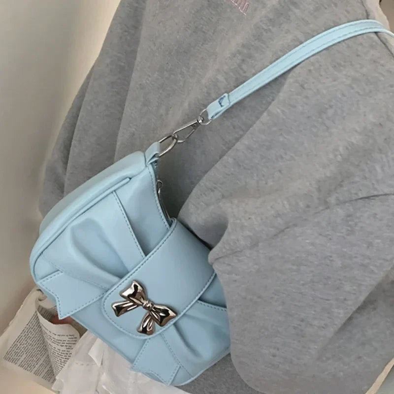 vzyzv  -  Y2k Aesthetic Office Lady Elegant Shoulder Bag Fashion Korean All Match Crossbody Bags Trendy Pleated Chic Bow Women's Handbags