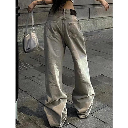 vzyzv  -  Women's Casual Retro Wide Leg Baggy Denim Trouser Harajuku Solid High Waist Loose Jeans Autumn American Vintage Pants