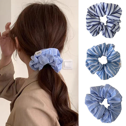 vzyzv  -  Korean Style Blue White Stripe Large Intestine Hair Ring Girl Head Rope Hair Tie Women Scrunchies Headwear INS Style Hair Rope