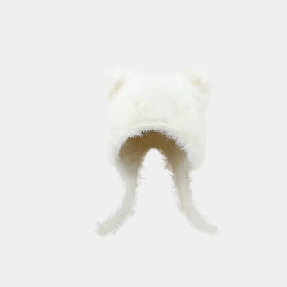 vzyzv  -  Korean Simple and Cute Plush Bear Ears Pullover Hat Winter Trend Warm Imitation Rabbit Fur Ear Protectors Bomber Hats for Women