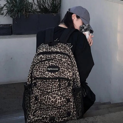 vzyzv  -  Trendy Casual Leopard Print Women's Backpack Korean Large Capacity Versatile Leisure Schoolbag Y2k Unisex Travel Backpack