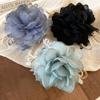 vzyzv  -  Cloth Flower Hair Claw Korean Ins Style Headwear Lace Large Rose Shark Clip Blue Black Cloth Rose Hair Clip Party