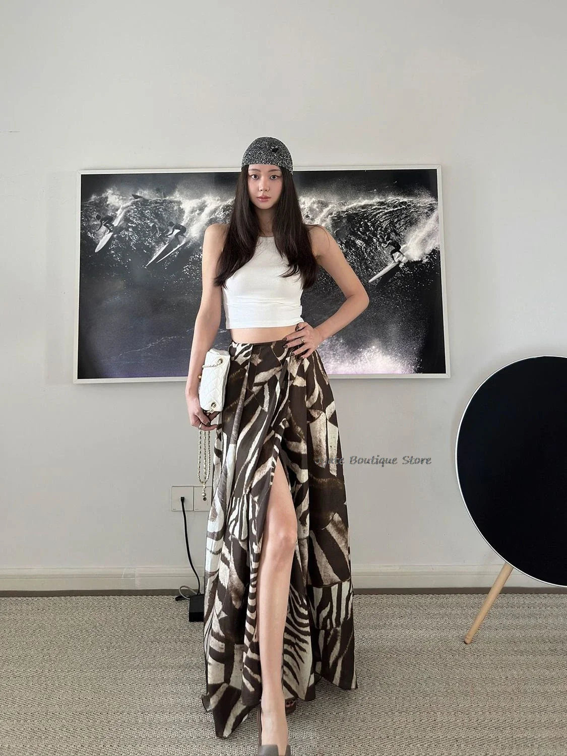 vzyzv  -  Bohemian Vacation Versatile Zebra Asymmetric Print Long Skirt With Slit A-lineretro Streetwear Women Summer Skirt 2024 New