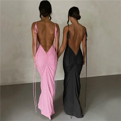 nvxiot  -  INS European and American style summer new women's clothing fashion suspender sexy backless slim bag buttocks temperament dress