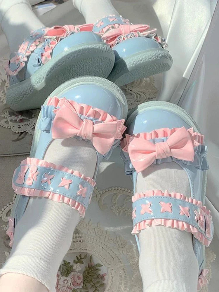 nvxiot  -  Lolita Kawaii Mary Janes Shoes Women Slip-on Japanese Sweet Flat Shoes Ladies Butterfly-knot Cute Fashion Round Toe Shoes Summer