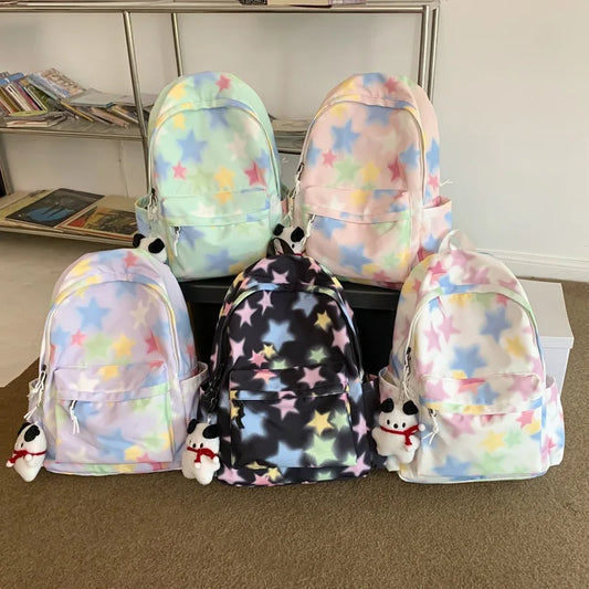 vzyzv  -  Korean Kawaii Star Print Backpacks Ins Harajuku Sweet Girls Preppy Schoolbags Fashion Y2k Women All Match Backpack High-capacity