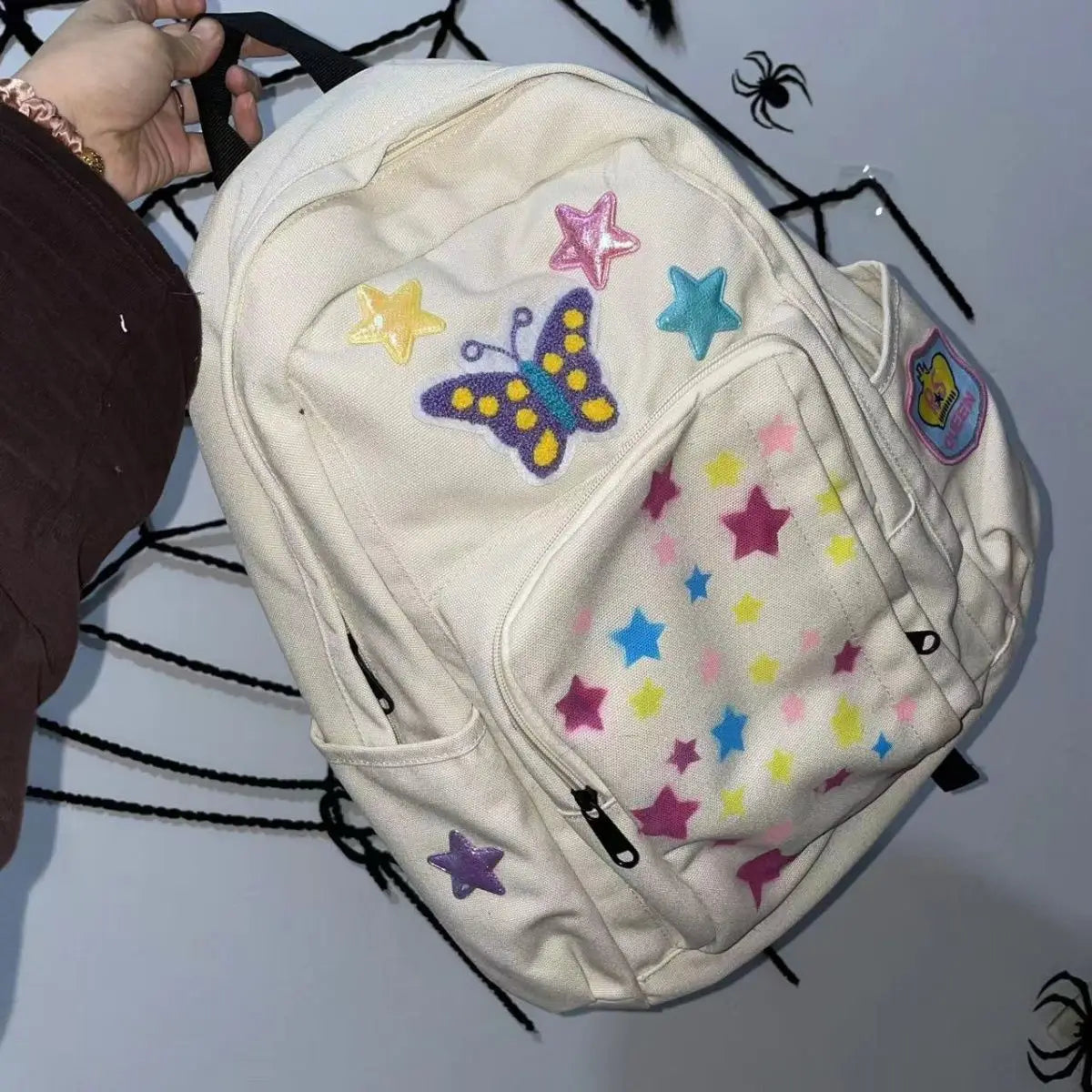 vzyzv  -  Korean Y2k Butterfly Star Print Aesthetic High-capacity Backpacks Casual Cute Cool Canvas Bag Sweet Trendy Girl Schoolbags