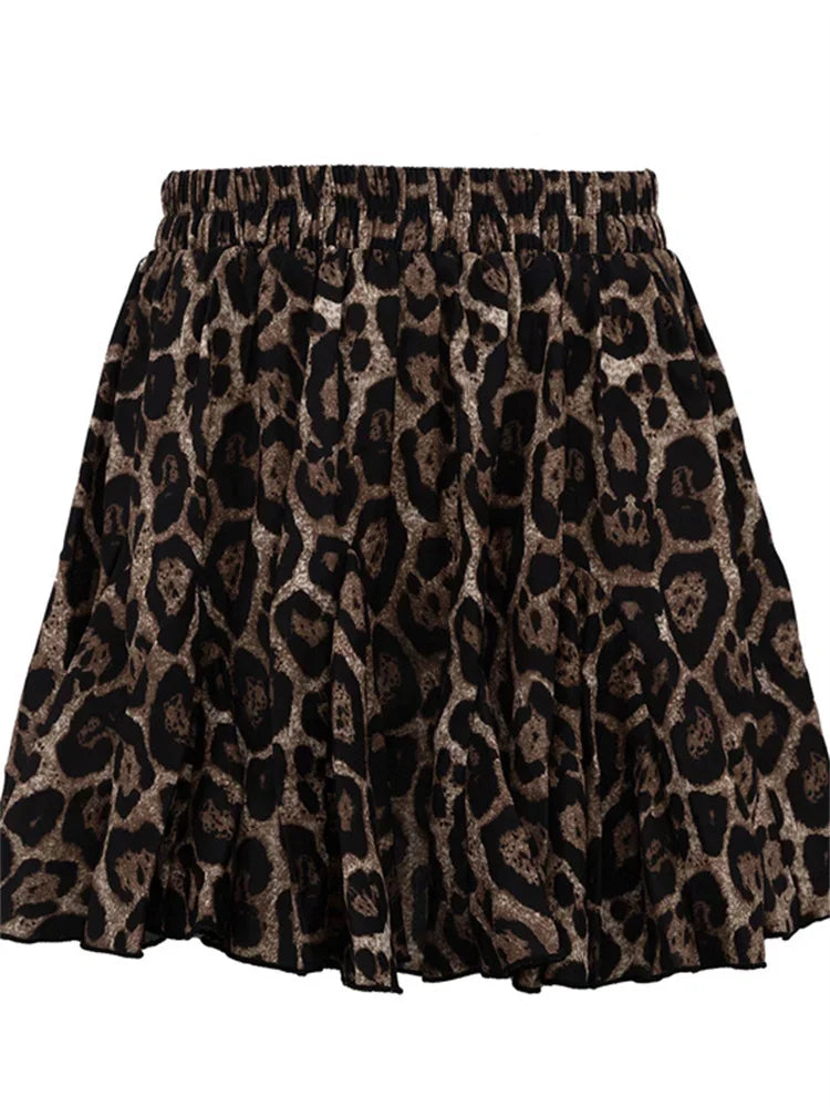 vzyzv  -  Vintage Leopard Printed Skirt Female Sexy Casual Lace-Up Slim Contrast High Waist Commute Clothes Women's Pleated Skirts