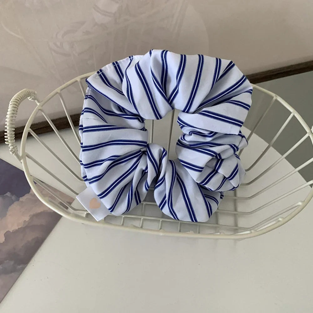 vzyzv  -  Korean Style Blue White Stripe Large Intestine Hair Ring Girl Head Rope Hair Tie Women Scrunchies Headwear INS Style Hair Rope