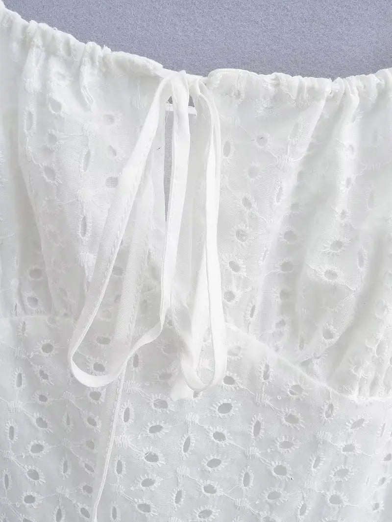 vzyzv  -  Vintage Cotton White Embroidery Strap Lace Dress Women Sexy See through Sleeveless Boho Beach Dresses Summer Vestidos