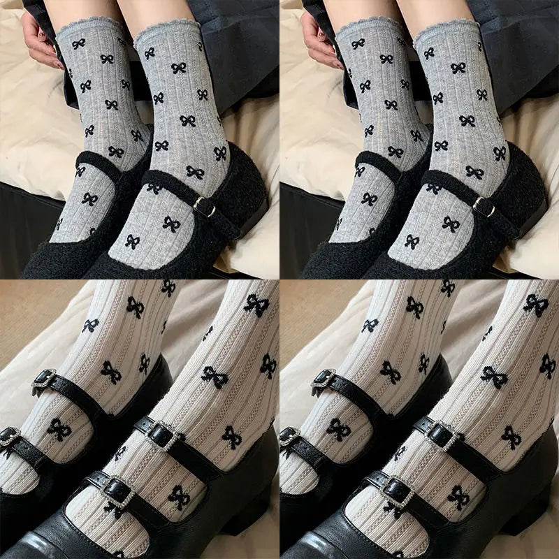 vzyzv -  Summer Thin Bow Dot Lace Mid Tube Socks Versatile Mesh Hollow College Style Sweet Stacked Socks Japanese JK Calf Socks for Women