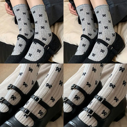 vzyzv -  Summer Thin Bow Dot Lace Mid Tube Socks Versatile Mesh Hollow College Style Sweet Stacked Socks Japanese JK Calf Socks for Women