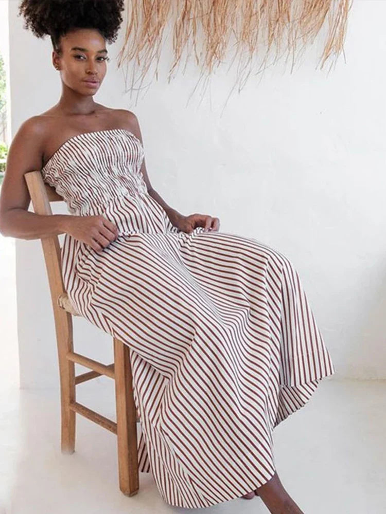 vzyzv -  Sexy Strapless Long Dress Women Striped Elegant Backless High Waist Elastic Vacation Dresses 2024 Spring Summer Beach Vestidos