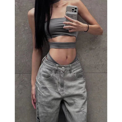 vzyzv  -  Female High Street Retro High Waist Trashy Jeans Y2K Baggy American 2000s Denim Trouser Women's Washed Vintage Casual Pants