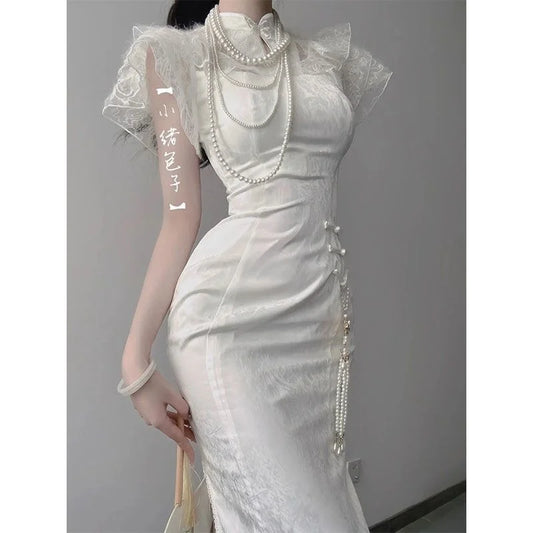 vzyzv  -  New Chinese Style Dress Traditional Chinese Buttocks Wrapped Dress Summer New Slim Dresses Elegant Women Cheongsam Dress