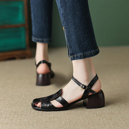 vzyzv  -  Closed Toe Shoes Woman Summer Sandal Roman Style Women Sandals Retro Lady Sheepskin Spring Shoes Vintage Gladiator One Strap