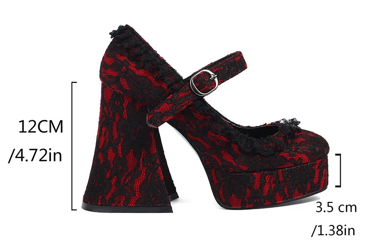 TAVIMART  -  Lace Printed Fabric Platform Ultra-High Conical Heel Shallow Fashion High Heels Buckle Floral Fabric Elegant And Sexy Pumps