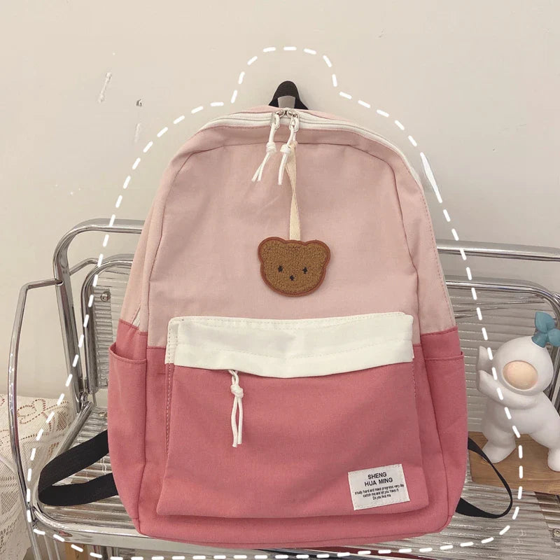 vzyzv  -  Women Korean Harajuku Students Backpack Simple Contrast Color Patchwork Casual Backpacks Kawaii All Match Girls Y2k Schoolbags