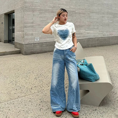 vzyzv  -  Blue Women Jeans High Waist Fashion American Vintage Streetwear Y2K Casual Wide Leg Jean Female Denim Trouser Baggy Denim Pants