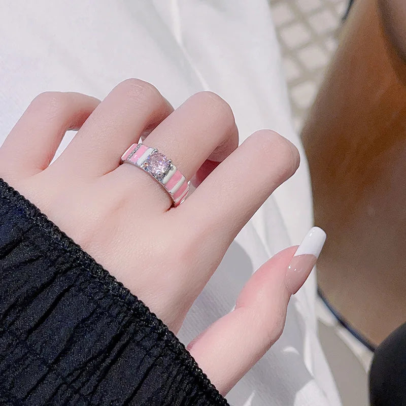 vzyzv  -  New Korean Oil Dropping Metal Opening Ring Fashionable Elegant Simple Geometric Ring Women's Jewelry