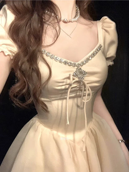 vzyzv  -  Elegant Vintage Princess Birthday Party Mini Dresses for Women Diamons Ball Gown A-line Korean Luxury One Piece Vestido Mujer