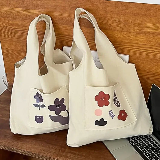 vzyzv  -  Canvas Women Sweet Flower Print Tote Bags Korean Vintage Trendy Chic Handbag High-capacity Casual Y2k Shoulder Underarm Bag