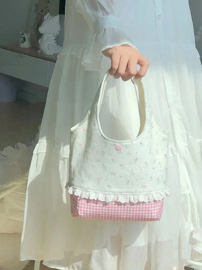 vzyzv  -  Korean Lace Plaid Flower Floral Handbag Tote Underarm Bags Women Commute Shoulder Bag