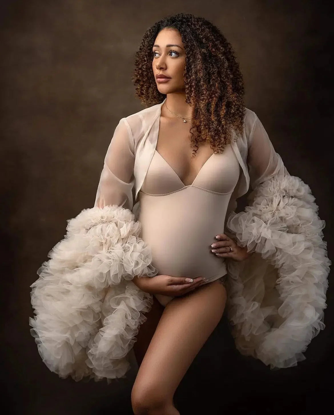 nvxiot  -  Ivory Bodysuit Maternity Robes Women Bathrobe Wrap Photo Shoot Birthday Sexy Bridal Fluffy Sleeve Sleepwear Custom Made