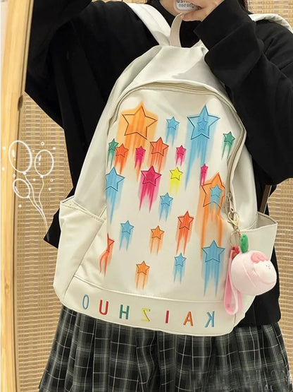 vzyzv  -  Korean Colorful Star Graffiti Women Backpack Y2k Simple Preppy Teenagers Schoolbag Fashion All Match Casual Women Travel Bag