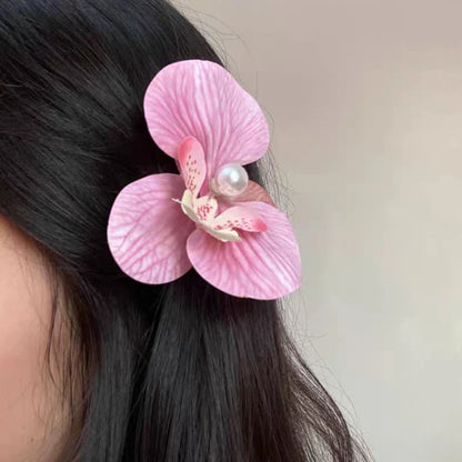 vzyzv  -  Phalaenopsis Flower Hairpin 2024 New Fashion Bohemia Creative Design Cloth Floral Pearl Hair Clip Korean Sweet Female Headdress