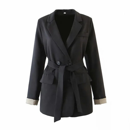 vzyzv  -  Korean Fashion Black Blazer Suit with Sashes Women Solid Colors Single Breasted Office Blazer 2024 Elegant Casual Commute Coats