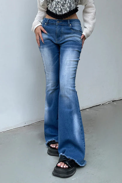 vzyzv  -  Y2K Streetwear Washed Skinny Flare Pants Aesthetic Fashion Vintage Denim Trouser Low Waist Korean femme Boot Cut Pants