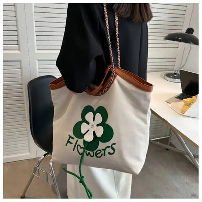 vzyzv  -  Korean Fashion Flowers Embroidery Designe Women Handbags Large Capacity Canvas Tote Bag Simple Female Luxury Shoulder Bag